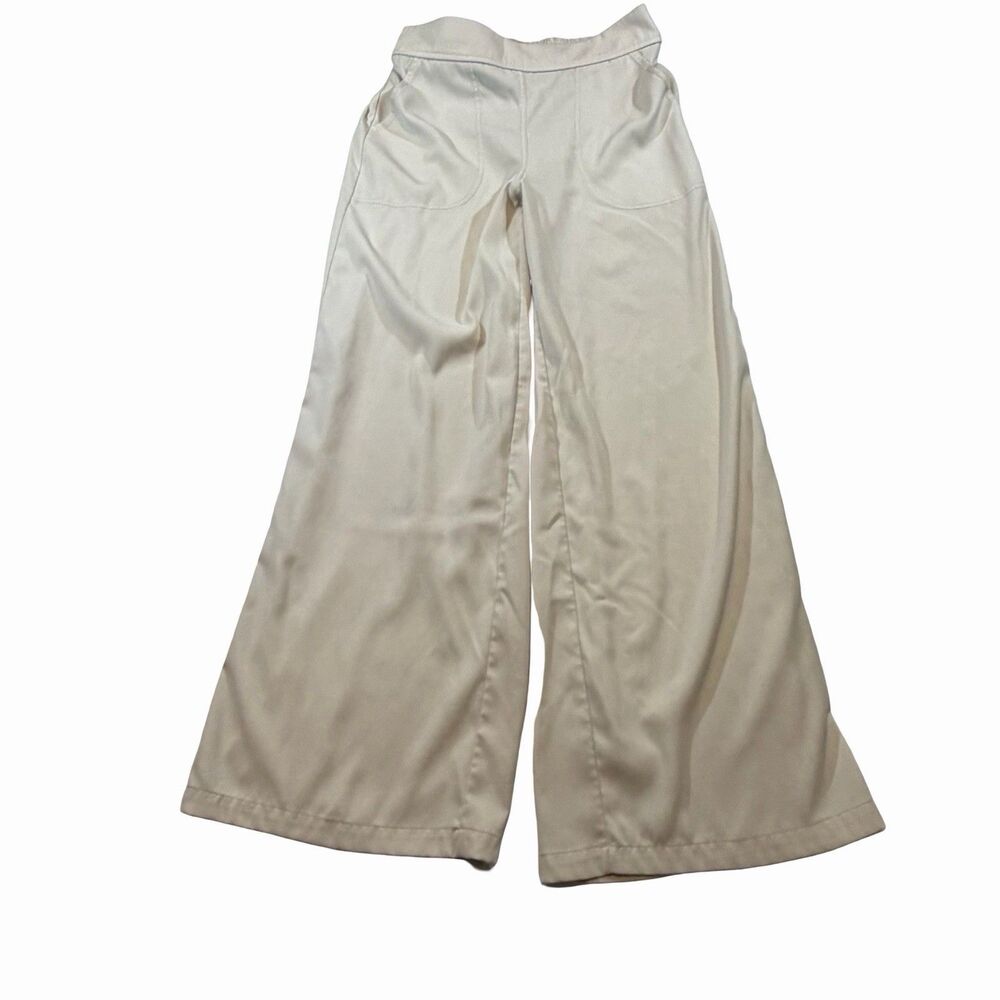 Max Studio Pants Womens L Wide Leg Beige Tan Stretch Elastic Waist Quiet Luxury